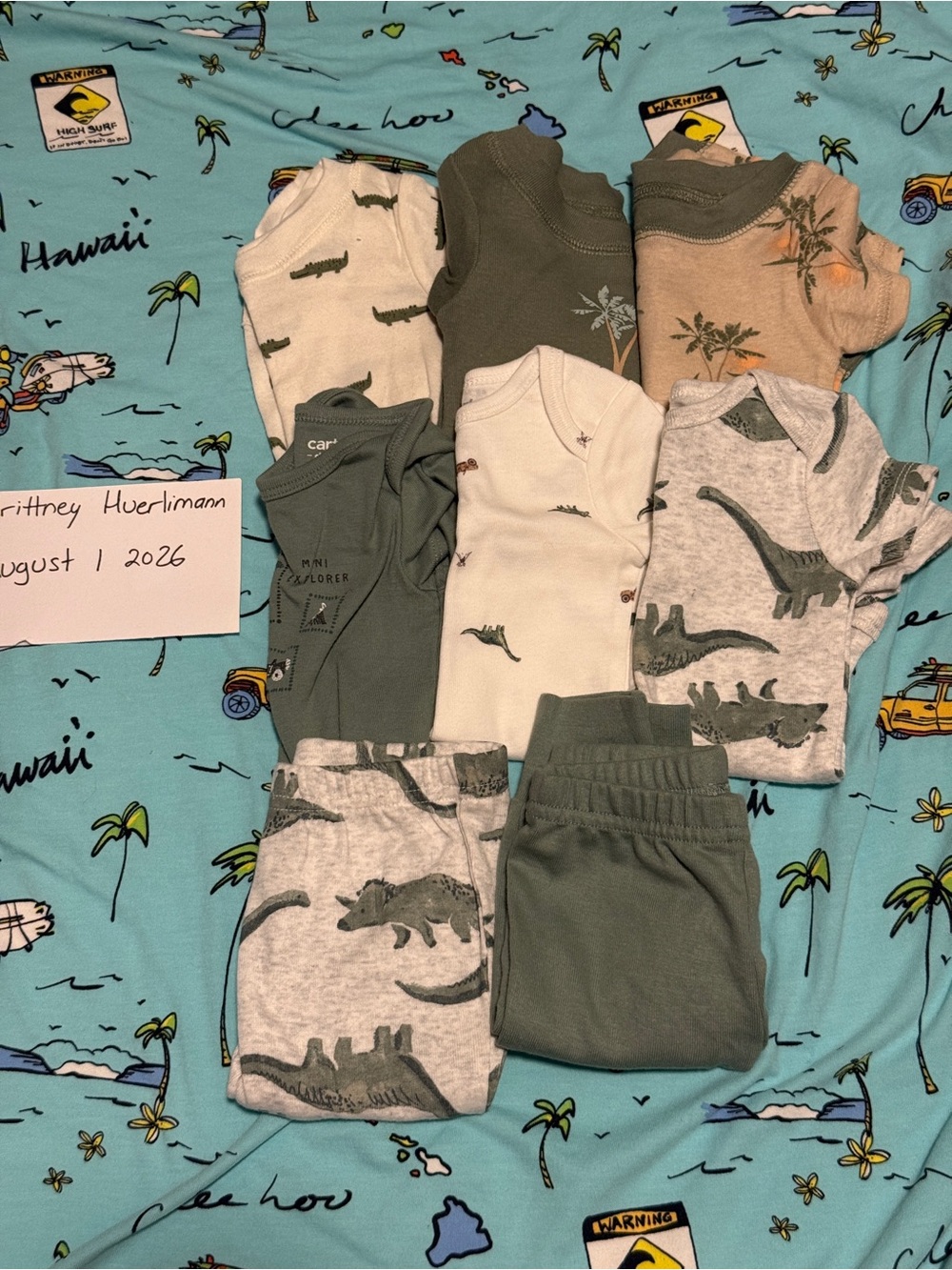 Carter's Baby Boys Dino 9-Piece Matching Sleepwear Set in Green, Gray, Cream